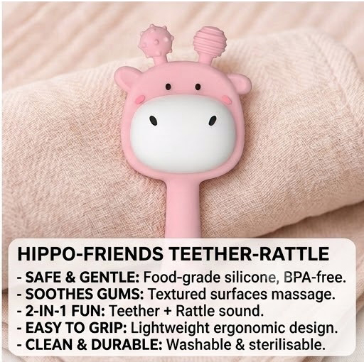 Teether & Rattle Hippo stick