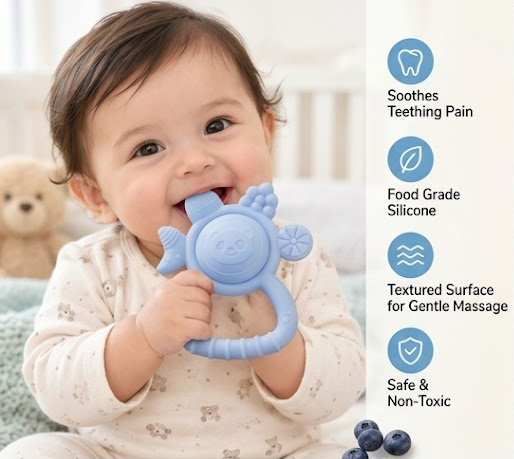 Teether & Rattle PandaFace Round - Skyblue