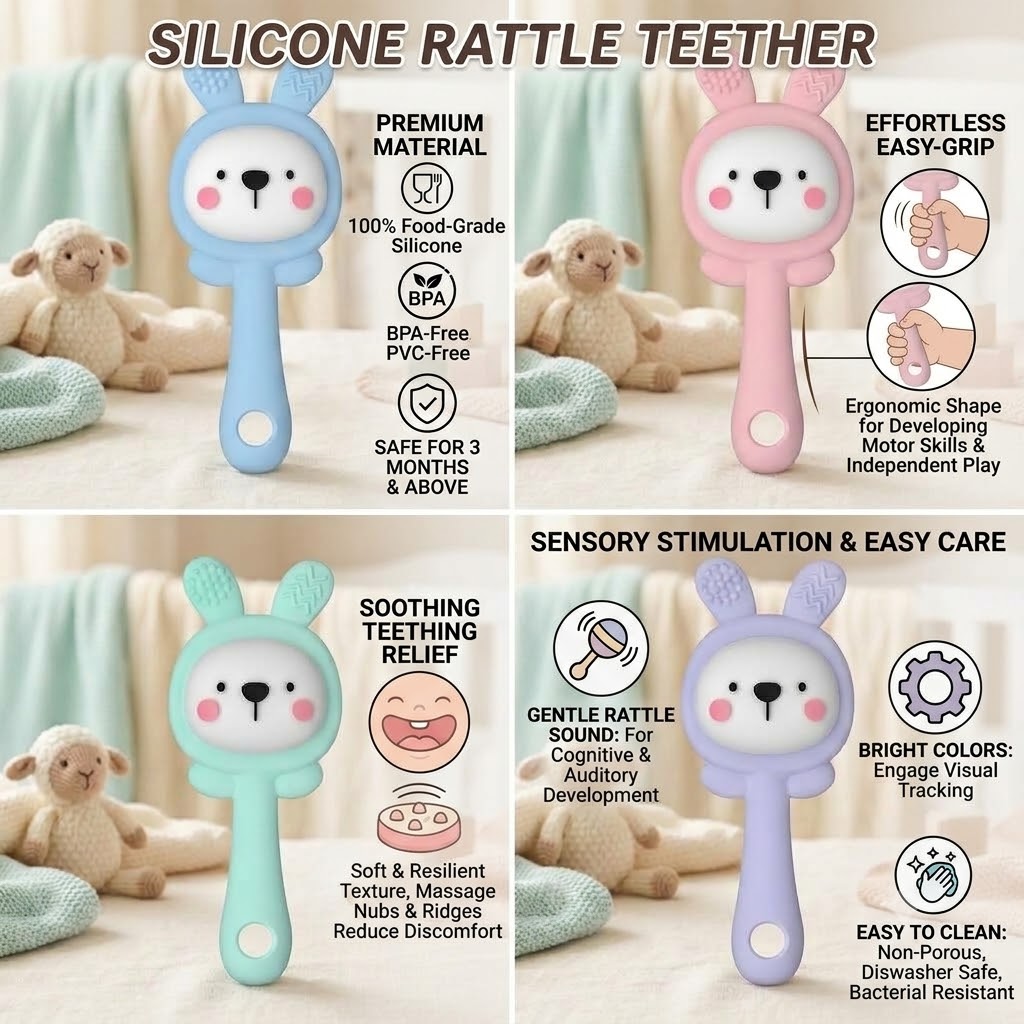 Teether & Rattle Rabbit Stick