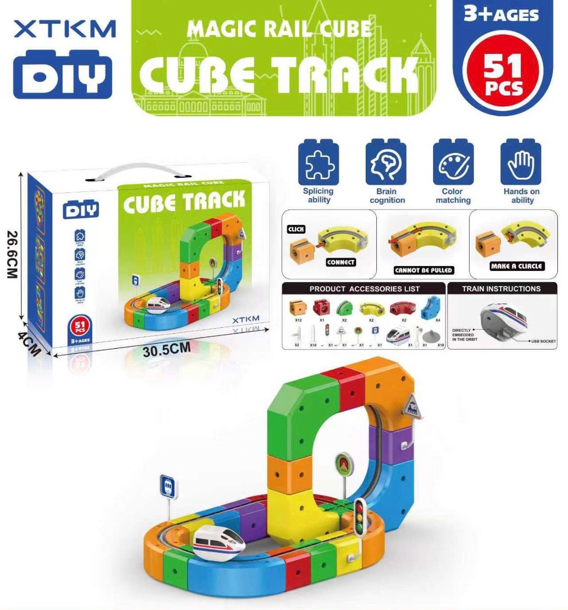 Electric Train Set, Track with Flexible Tracks , 51PCS