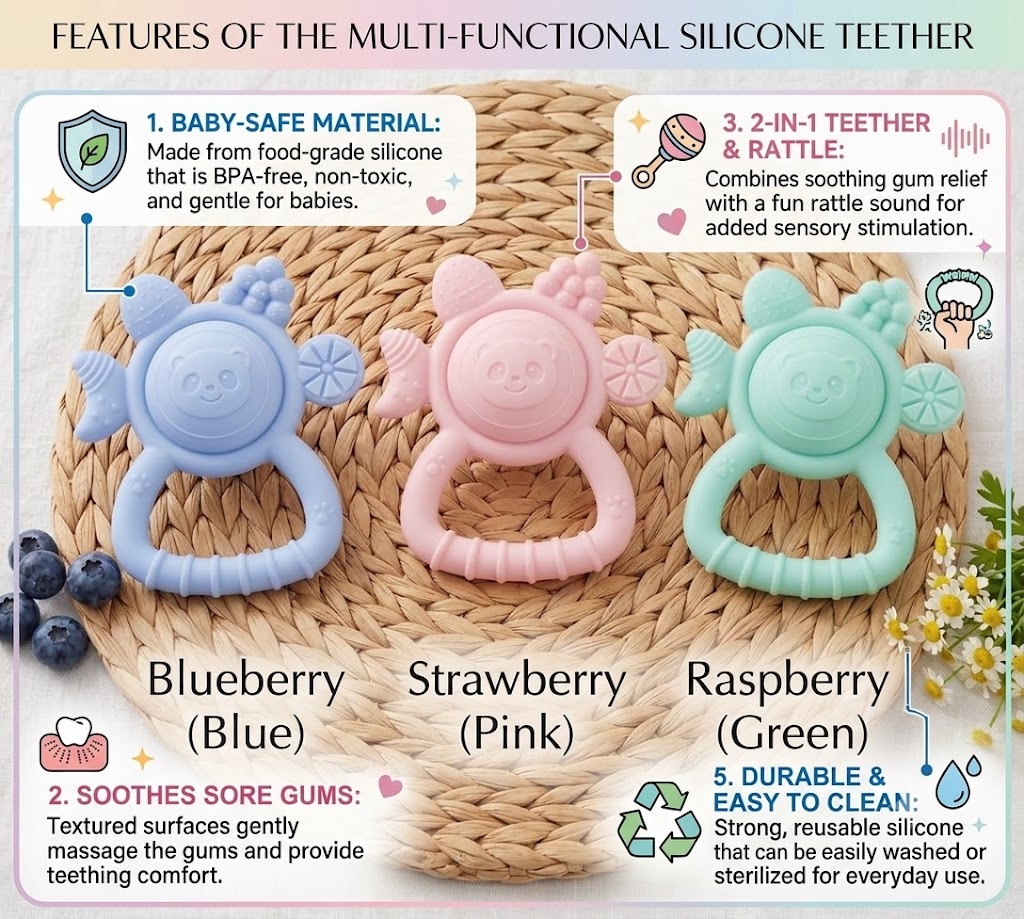 Teether & Rattle PandaFace Round - Skyblue