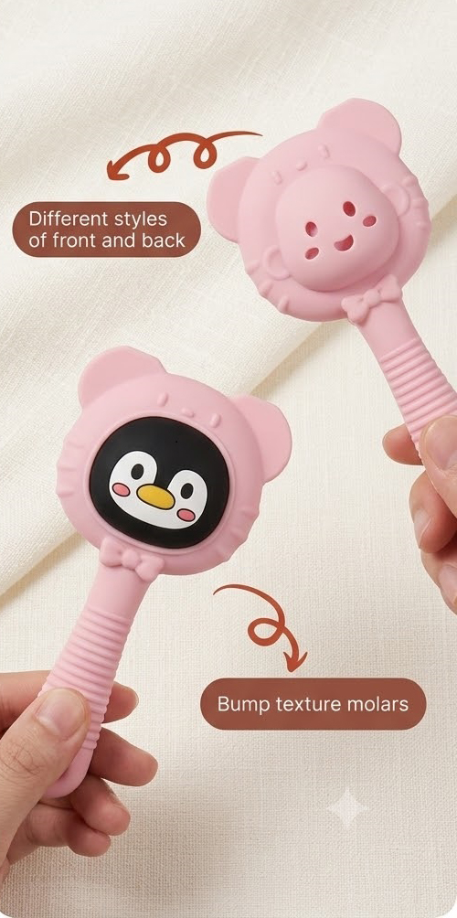 Teether & Rattle Panda Stick pinkBlack