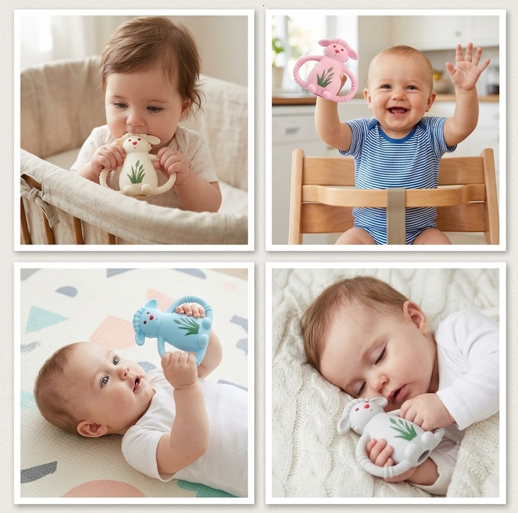 Teether & Rattle Sheep round - Grey