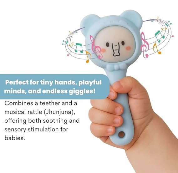 Teether & Rattle Elephant Longstick lightblue