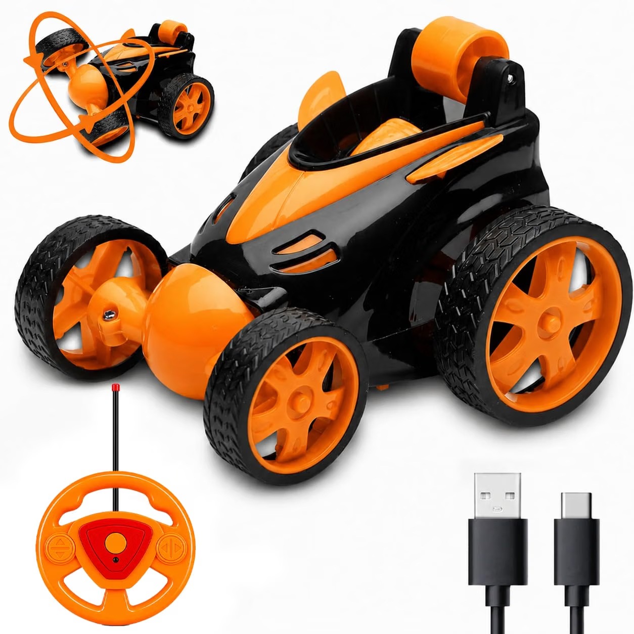 360 roller remote  stunt car with spray smoke - Orange