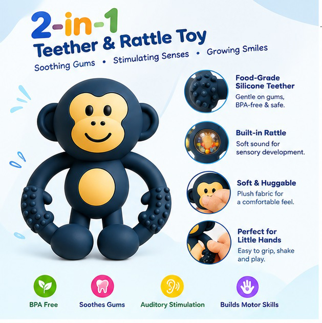 Teether & Rattle Monkey