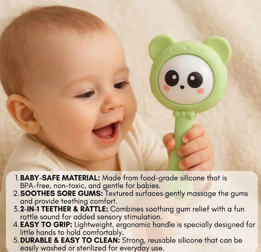 Teether & Rattle Panda Stick GreenWhite